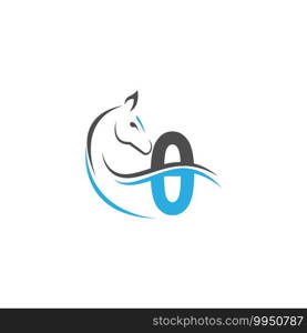 Number Zero icon logo with horse illustration design vector