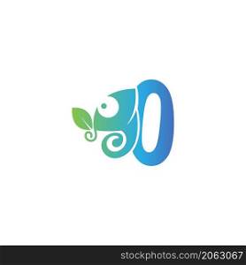 Number zero icon with chameleon logo design template vector