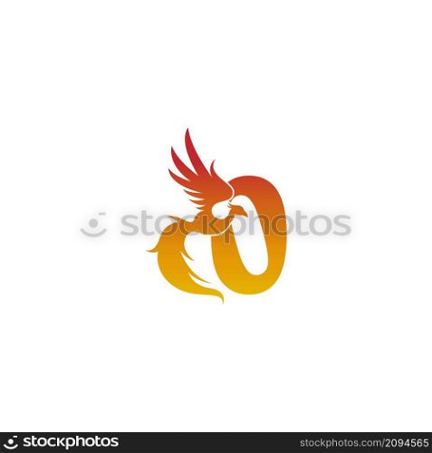 Number zero icon with phoenix logo design template illustration