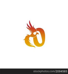 Number zero icon with phoenix logo design template illustration
