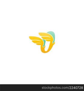 Number zero logo icon illustration with wings vector