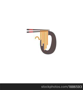 Number zero with chopsticks and noodle icon logo design template
