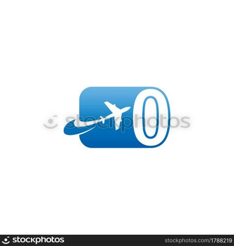 Number zero with plane logo icon design vector illustration
