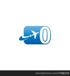 Number zero with plane logo icon design vector illustration