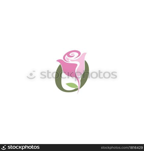 Number zero with rose icon logo vector template illustration