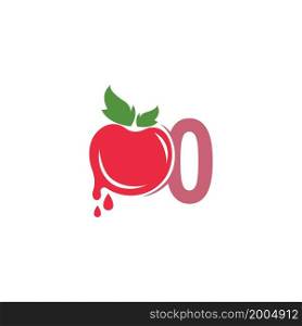 Number zero with tomato icon logo design template illustration vector