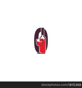 Number zero with wine bottle icon logo vector template
