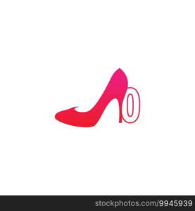 Number zero with Women shoe, high heel logo icon design vector template