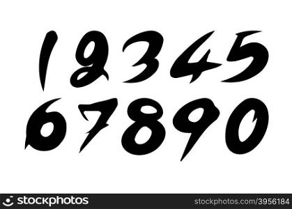 Numbers 0-9 written with a brush on a white background
