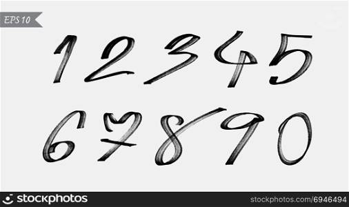 Numbers 0-9 written with a brush on a white background