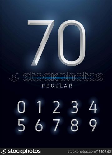 Numbers alphabet silver metallic and effect designs. Exclusive number letters typography regular font digital, technology and sport concept. vector illustrator