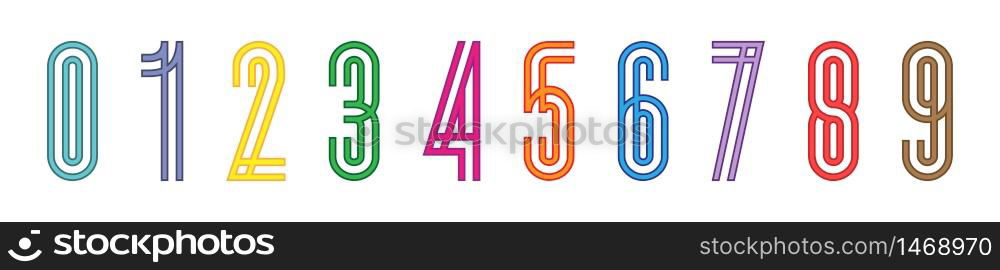 Numbers collection. Numbers in linear flat design. Colorful numbers in a row. Vector illustration.