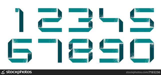 Numbers font made from blue grunge paper stripe . Grunge paper ribbon numbers font