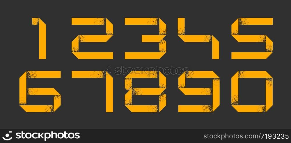 Numbers font made from white grunge paper stripe . Grunge paper ribbon numbers font