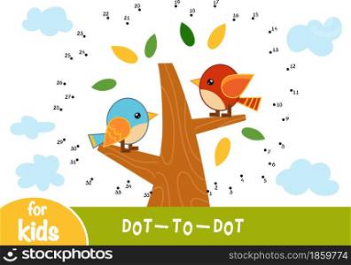Numbers game, education dot to dot game for children, A summer day. The birds in the tree.