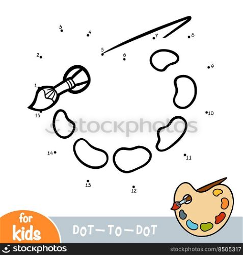 Numbers game, education dot to dot game for children, Art palette with paint brush
