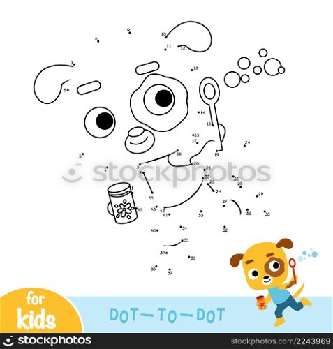 Numbers game, education dot to dot game for children, dog and soap bubbles