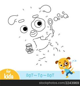 Numbers game, education dot to dot game for children, dog and soap bubbles