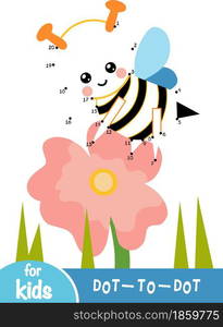 Numbers game, education dot to dot game for children, Flower meadow.The bee on the flower.