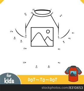 Numbers game, education dot to dot game for children, T-shirt with a picture of mountains
