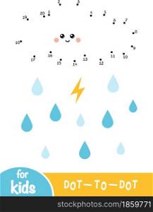 Numbers game, education dot to dot game for children, Thundercloud with lightning and raindrops in the sky