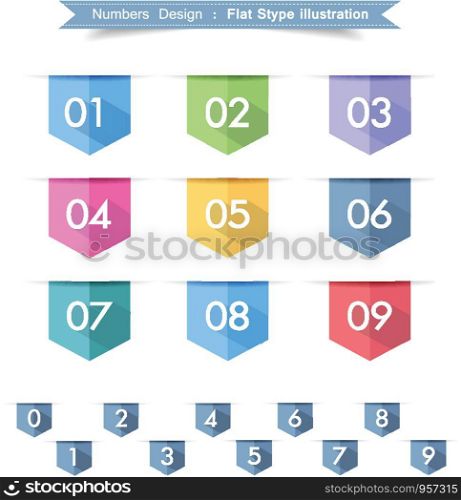 Numbers Icon set with full color vector design element, illustrator