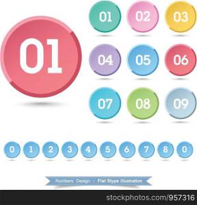 Numbers Icon set with full color vector design element, illustrator