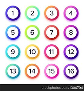 Numbers in colorful gradient frames. Vector set of rings gradient, number in circle round illlustration. Numbers in colorful gradient frames. Vector set