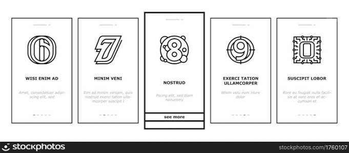 Numbers Numeral Title Onboarding Mobile App Page Screen Vector. One Two Three Four Five Six Seven Eight Nine Zero Numbers Different Style, Numerical Illustrations. Numbers Numeral Title Onboarding Icons Set Vector