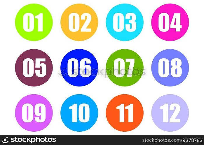 Numbers on multicolored circles. Vector illustration. EPS 10. stock image.. Numbers on multicolored circles. Vector illustration. EPS 10.