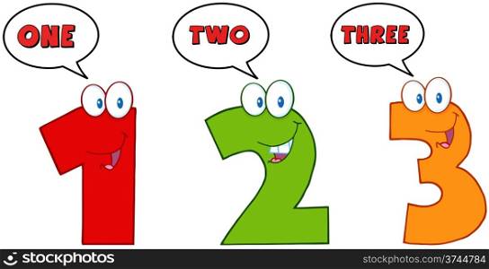 Numbers One,Two And Three Cartoon Characters With Speech Bubbles