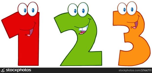 Numbers One,Two And Three Funny Cartoon Mascot Characters