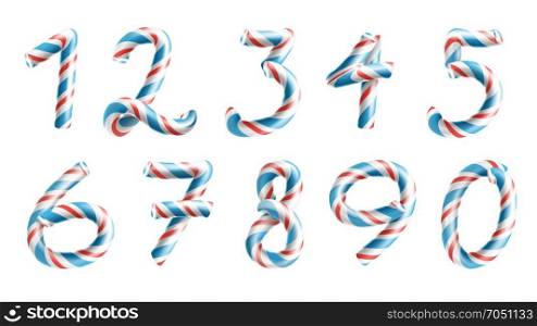 Numbers Sign Set Vector. 3D Numerals. Figures 1, 2, 3, 4, 5, 6, 7, 8, 9, 0. Christmas Colours. Red, Blue Striped. Classic Xmas Mint Hard Candy Cane. New Year Design. Isolated On White Illustration. Numbers Sign Set Vector. 3D Numerals. Figures 1, 2, 3, 4, 5, 6, 7, 8 9 0 Christmas Colours Red Blue Striped Classic Xmas Mint Hard Candy Cane New Year Design Isolated On White