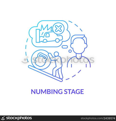 Numbing stage blue gradient concept icon. Painful emotional state of patient. PTSD treatment abstract idea thin line illustration. Isolated outline drawing. Myriad Pro-Bold font used. Numbing stage blue gradient concept icon