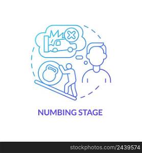 Numbing stage blue gradient concept icon. Painful emotional state of patient. PTSD treatment abstract idea thin line illustration. Isolated outline drawing. Myriad Pro-Bold font used. Numbing stage blue gradient concept icon