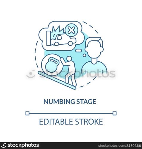 Numbing stage turquoise concept icon. Patient emotional state. PTSD treatment abstract idea thin line illustration. Isolated outline drawing. Editable stroke. Arial, Myriad Pro-Bold fonts used. Numbing stage turquoise concept icon