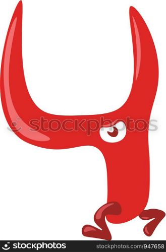 Numerical number four in Y shaped red color drawing vector color drawing or illustration