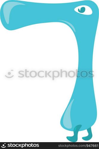Numerical number seven in blue color animal shape vector color drawing or illustration