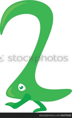 Numerical number two in green animal shape walking on its leg vector color drawing or illustration