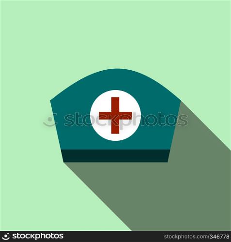 Nurse cap icon in flat style on a light blue background. Nurse cap icon, flat style