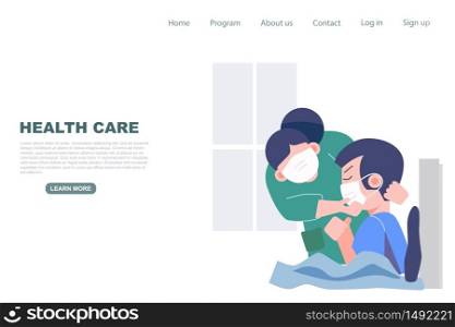 Nurse checking on patience in hospital. Health care and medical Landing page vector illustration