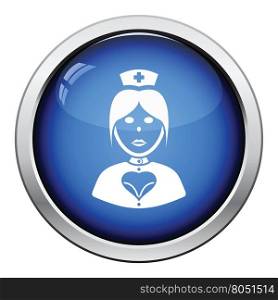 Nurse costume icon. Glossy button design. Vector illustration.