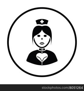 Nurse costume icon. Thin circle design. Vector illustration.