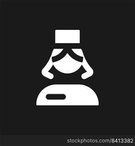 Nurse dark mode glyph ui icon. Professional assistant. Female doctor. User interface design. White silhouette symbol on black space. Solid pictogram for web, mobile. Vector isolated illustration. Nurse dark mode glyph ui icon