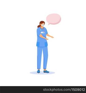Nurse flat color vector faceless character. Female surgeon in medical mask. Hospital doctor. Person with speech bubble isolated cartoon illustration for web graphic design and animation
