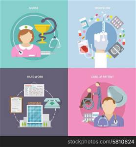 Nurse Flat Set. Nurse workflow design concept set with care of patients flat icons isolated vector illustration