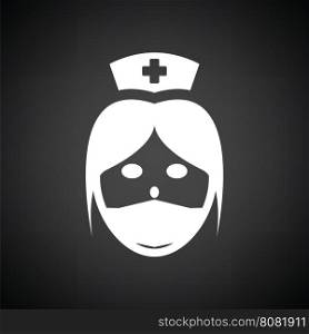 Nurse head icon. Black background with white. Vector illustration.