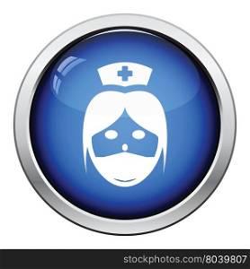 Nurse head icon. Glossy button design. Vector illustration.