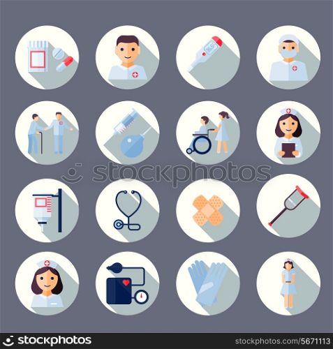 Nurse health care medical first aid icons set isolated vector illustration