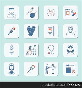 Nurse health care medical hospital service icons set isolated vector illustration